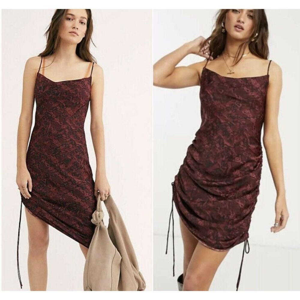 Free People Size Small Red Black Twilight Combo Day to Night Printed Slip Dress